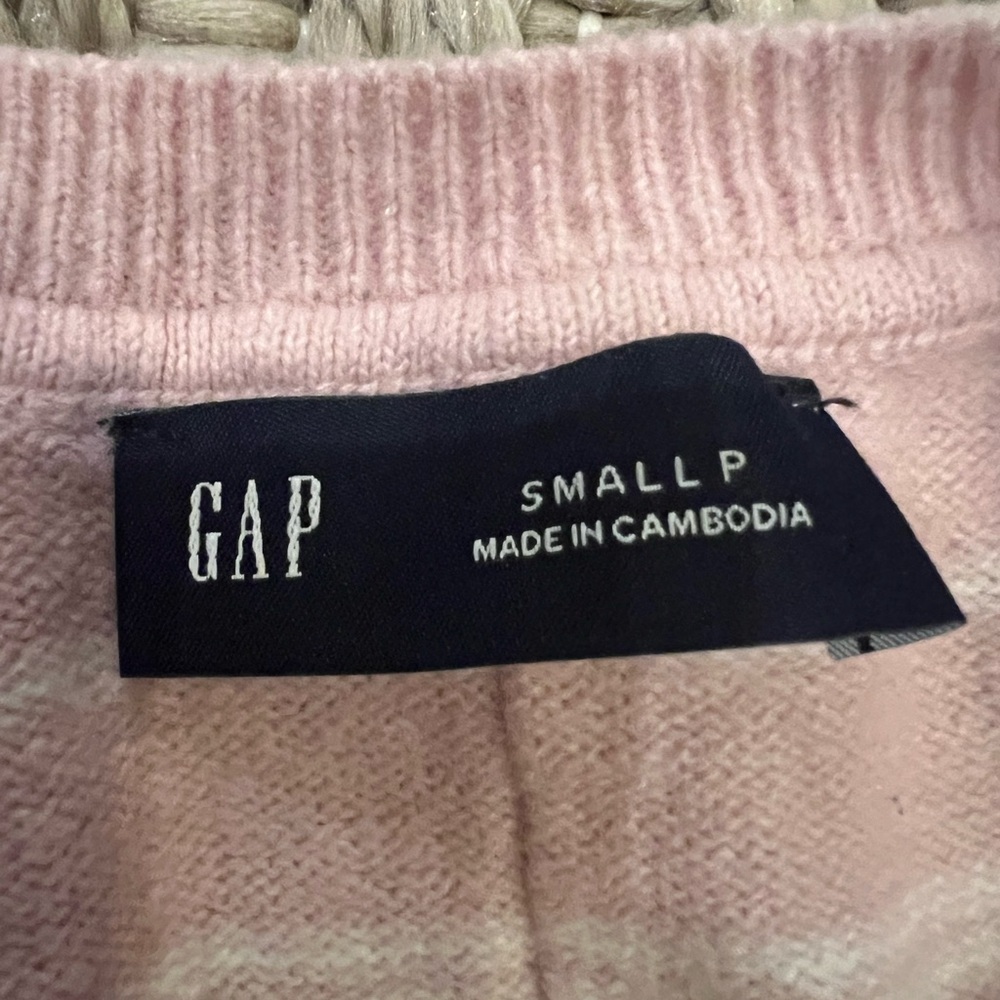 GAP Pink Striped Crewneck Henley Sweater - Picture 2 of 5
